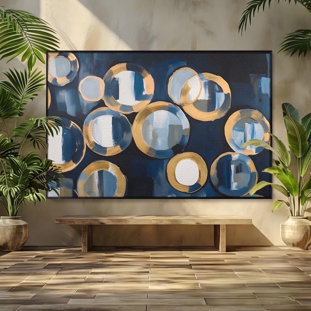 Tablou Canvas Premium LuxCanva® C1222, Blue And White Abstract Paint ,  Relaxare, Living Room, Culori Vibrante