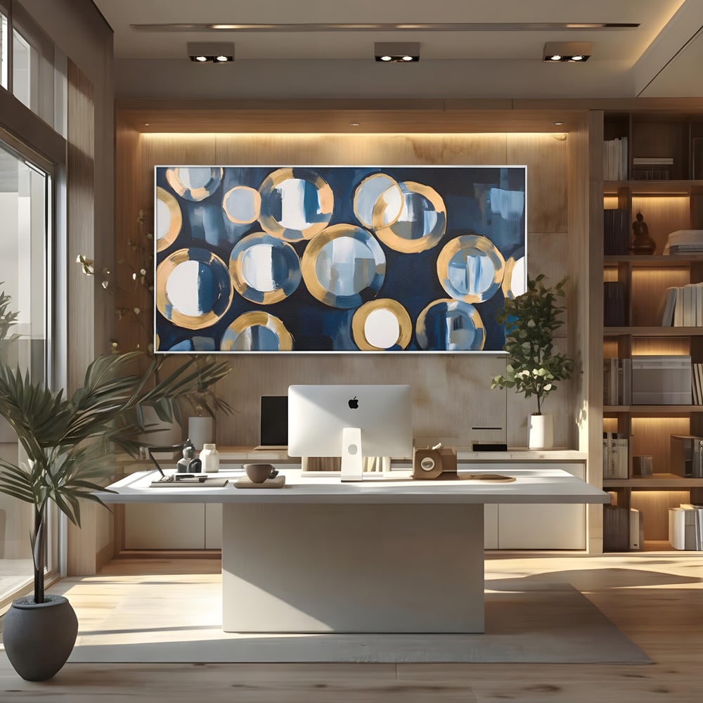 Tablou Canvas Premium LuxCanva® C1222, Blue And White Abstract Paint ,  Relaxare, Living Room, Culori Vibrante