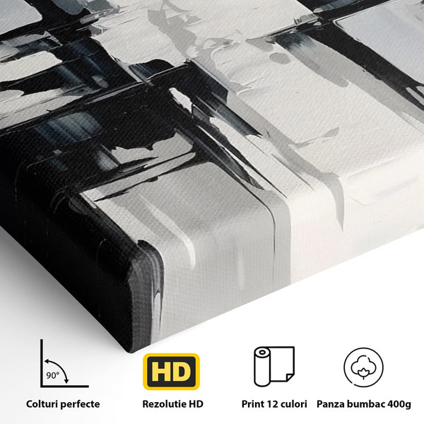 Tablou Canvas Premium LuxCanva® C1228, Abstract Black And White Painting , Culori, Decorativ, Living Room, Culori Vibrante
