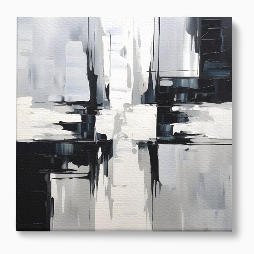Tablou Canvas Premium LuxCanva® C1228, Abstract Black And White Painting , Culori, Decorativ, Living Room, Culori Vibrante