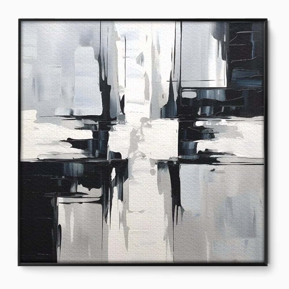 Tablou Canvas Premium LuxCanva® C1228, Abstract Black And White Painting , Culori, Decorativ, Living Room, Culori Vibrante