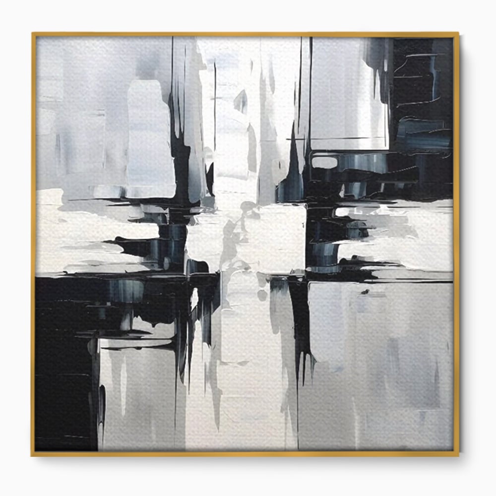 Tablou Canvas Premium LuxCanva® C1228, Abstract Black And White Painting , Culori, Decorativ, Living Room, Culori Vibrante