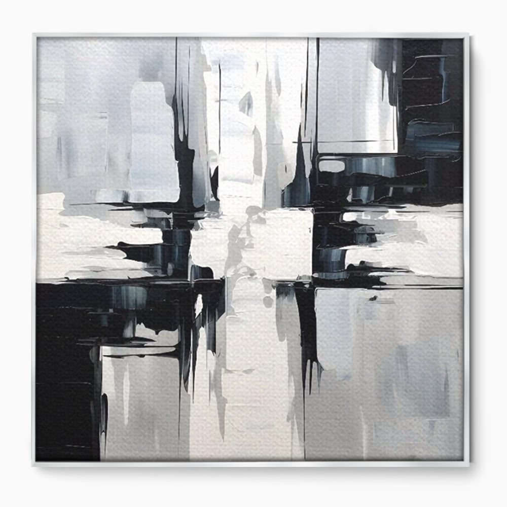 Tablou Canvas Premium LuxCanva® C1228, Abstract Black And White Painting , Culori, Decorativ, Living Room, Culori Vibrante
