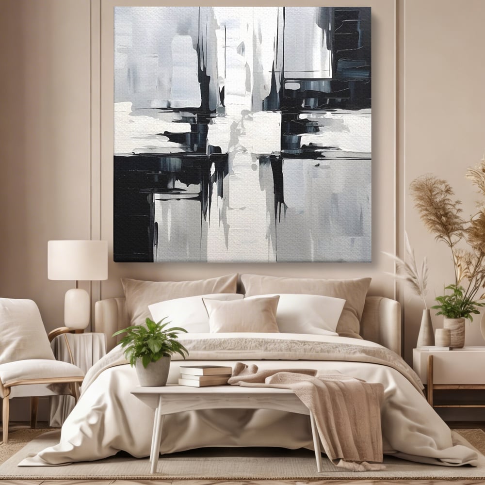 Tablou Canvas Premium LuxCanva® C1228, Abstract Black And White Painting , Culori, Decorativ, Living Room, Culori Vibrante