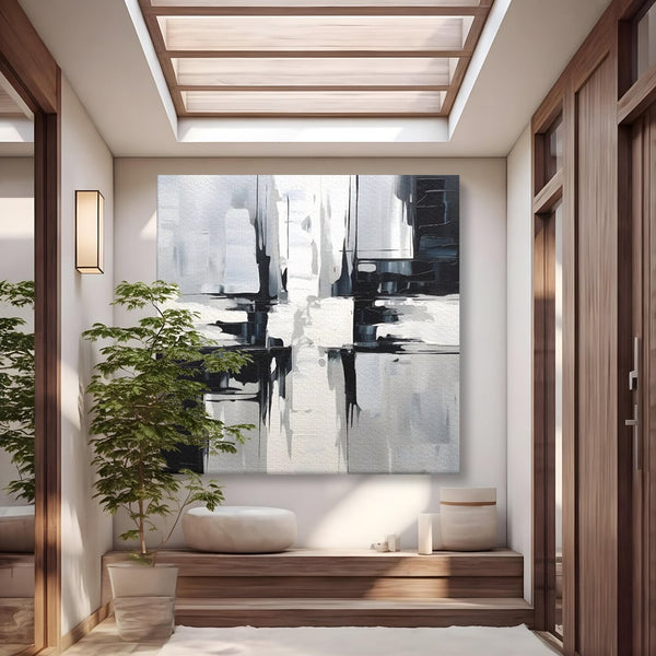 Tablou Canvas Premium LuxCanva® C1228, Abstract Black And White Painting , Culori, Decorativ, Living Room, Culori Vibrante