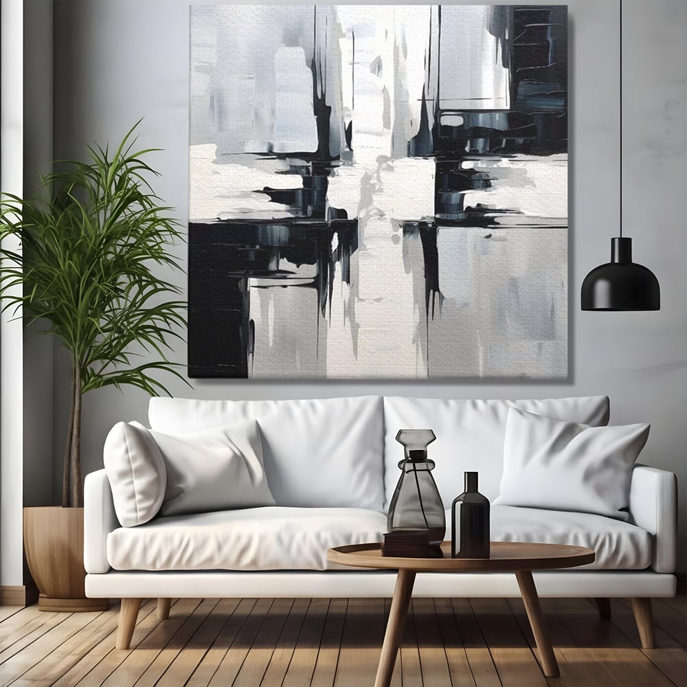 Tablou Canvas Premium LuxCanva® C1228, Abstract Black And White Painting , Culori, Decorativ, Living Room, Culori Vibrante