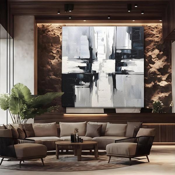 Tablou Canvas Premium LuxCanva® C1228, Abstract Black And White Painting , Culori, Decorativ, Living Room, Culori Vibrante