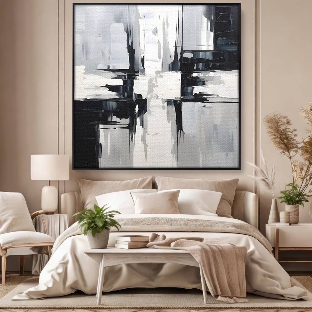 Tablou Canvas Premium LuxCanva® C1228, Abstract Black And White Painting , Culori, Decorativ, Living Room, Culori Vibrante
