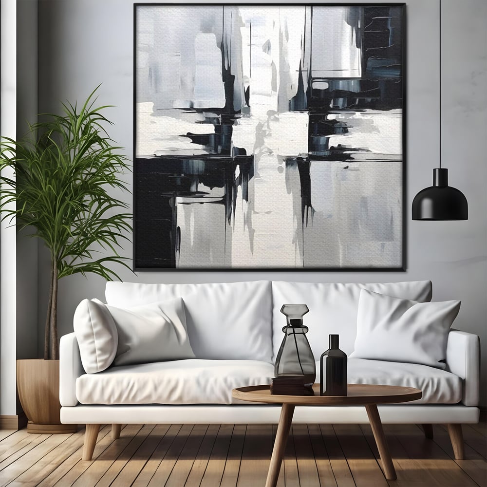 Tablou Canvas Premium LuxCanva® C1228, Abstract Black And White Painting , Culori, Decorativ, Living Room, Culori Vibrante