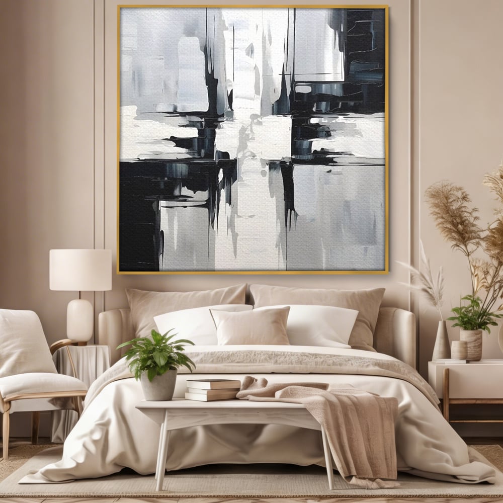 Tablou Canvas Premium LuxCanva® C1228, Abstract Black And White Painting , Culori, Decorativ, Living Room, Culori Vibrante