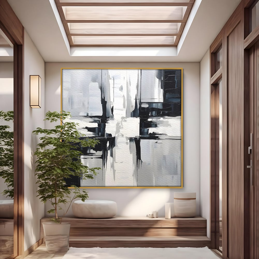 Tablou Canvas Premium LuxCanva® C1228, Abstract Black And White Painting , Culori, Decorativ, Living Room, Culori Vibrante