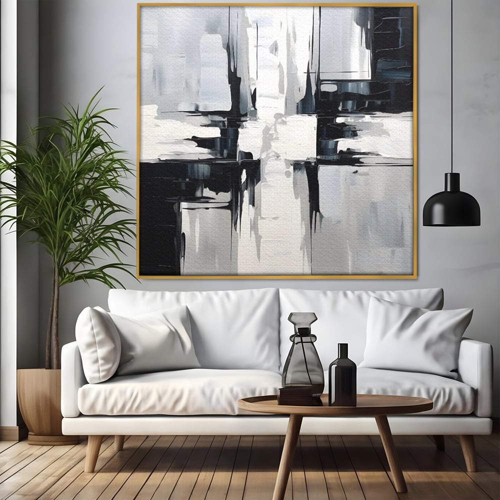 Tablou Canvas Premium LuxCanva® C1228, Abstract Black And White Painting , Culori, Decorativ, Living Room, Culori Vibrante