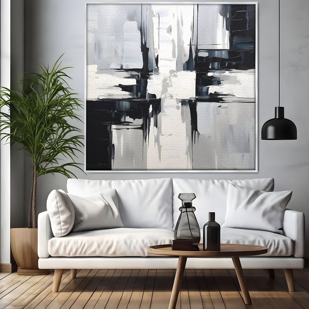 Tablou Canvas Premium LuxCanva® C1228, Abstract Black And White Painting , Culori, Decorativ, Living Room, Culori Vibrante