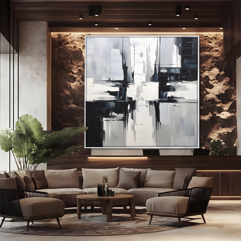 Tablou Canvas Premium LuxCanva® C1228, Abstract Black And White Painting , Culori, Decorativ, Living Room, Culori Vibrante