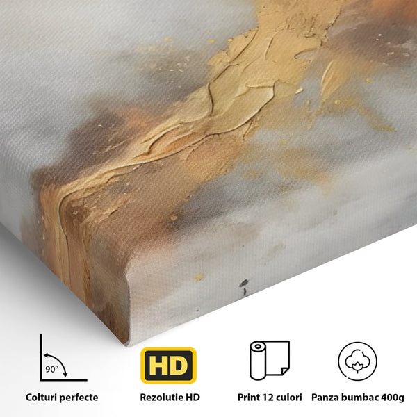 Tablou Canvas Premium LuxCanva® C1237, Gold And Grey Abstract Painting ,  Relaxare, Living Room, Culori Vibrante