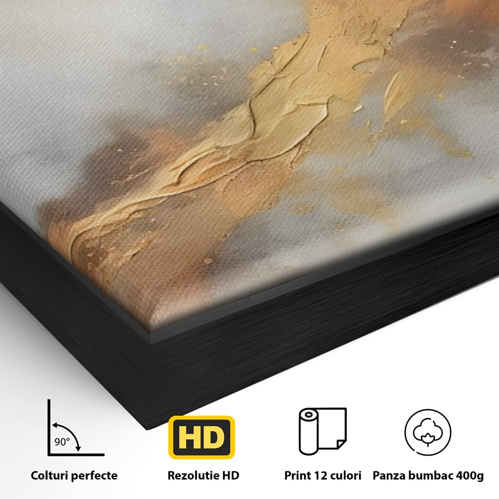Tablou Canvas Premium LuxCanva® C1237, Gold And Grey Abstract Painting ,  Relaxare, Living Room, Culori Vibrante