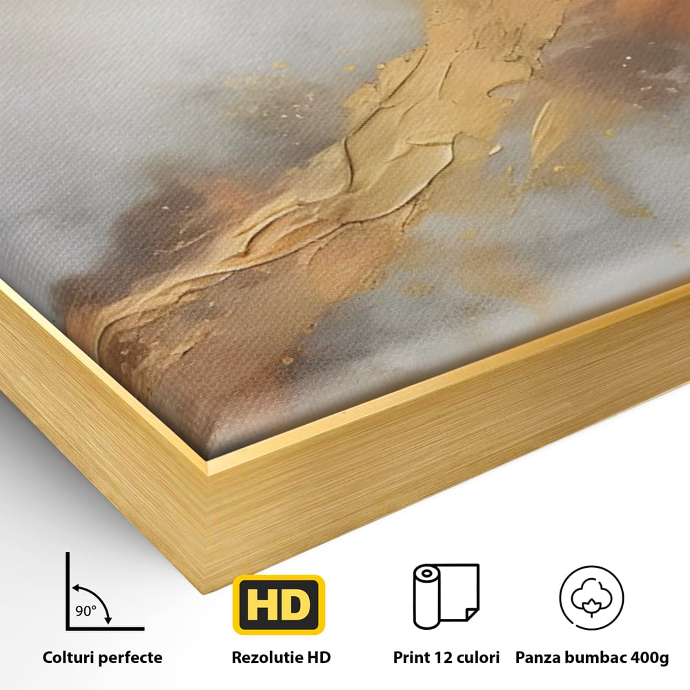 Tablou Canvas Premium LuxCanva® C1237, Gold And Grey Abstract Painting ,  Relaxare, Living Room, Culori Vibrante