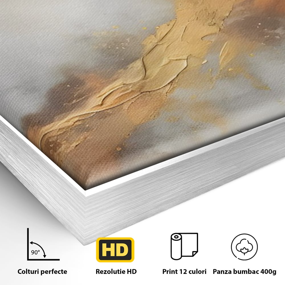 Tablou Canvas Premium LuxCanva® C1237, Gold And Grey Abstract Painting ,  Relaxare, Living Room, Culori Vibrante