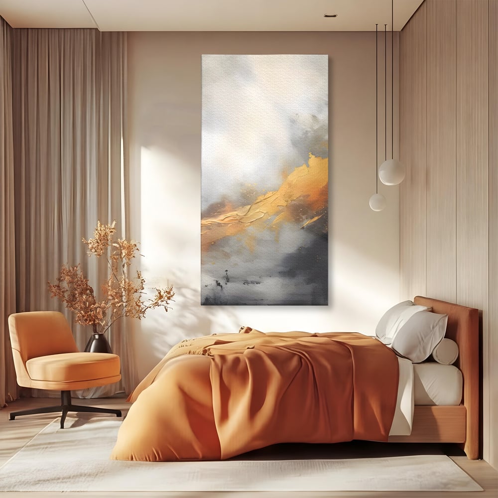 Tablou Canvas Premium LuxCanva® C1237, Gold And Grey Abstract Painting ,  Relaxare, Living Room, Culori Vibrante