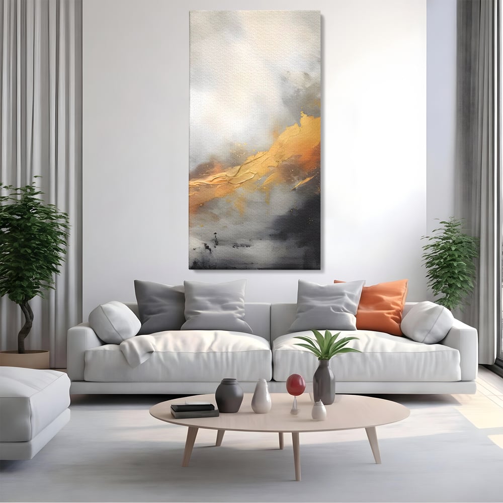 Tablou Canvas Premium LuxCanva® C1237, Gold And Grey Abstract Painting ,  Relaxare, Living Room, Culori Vibrante