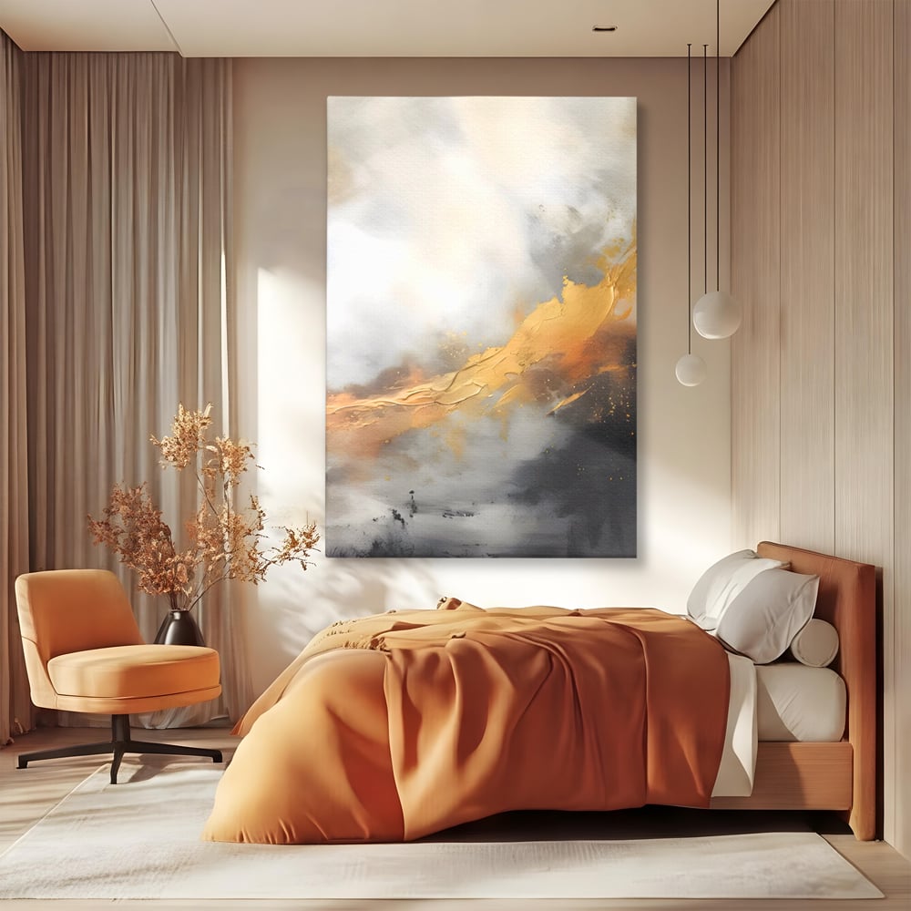 Tablou Canvas Premium LuxCanva® C1237, Gold And Grey Abstract Painting ,  Relaxare, Living Room, Culori Vibrante