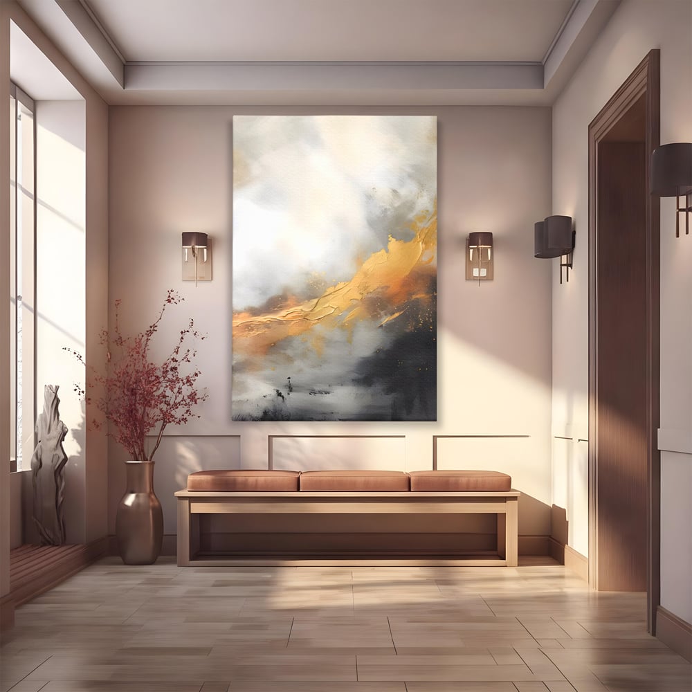 Tablou Canvas Premium LuxCanva® C1237, Gold And Grey Abstract Painting ,  Relaxare, Living Room, Culori Vibrante