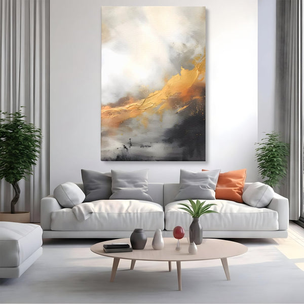 Tablou Canvas Premium LuxCanva® C1237, Gold And Grey Abstract Painting ,  Relaxare, Living Room, Culori Vibrante