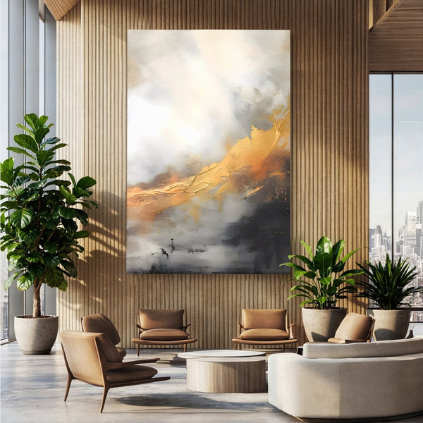 Tablou Canvas Premium LuxCanva® C1237, Gold And Grey Abstract Painting ,  Relaxare, Living Room, Culori Vibrante