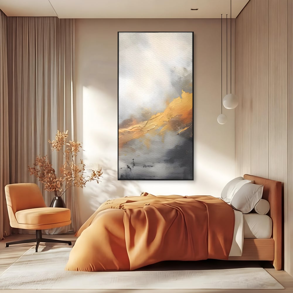 Tablou Canvas Premium LuxCanva® C1237, Gold And Grey Abstract Painting ,  Relaxare, Living Room, Culori Vibrante