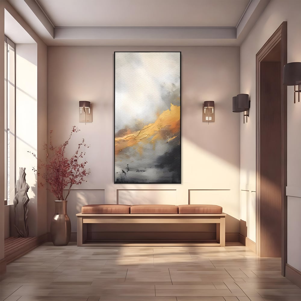 Tablou Canvas Premium LuxCanva® C1237, Gold And Grey Abstract Painting ,  Relaxare, Living Room, Culori Vibrante