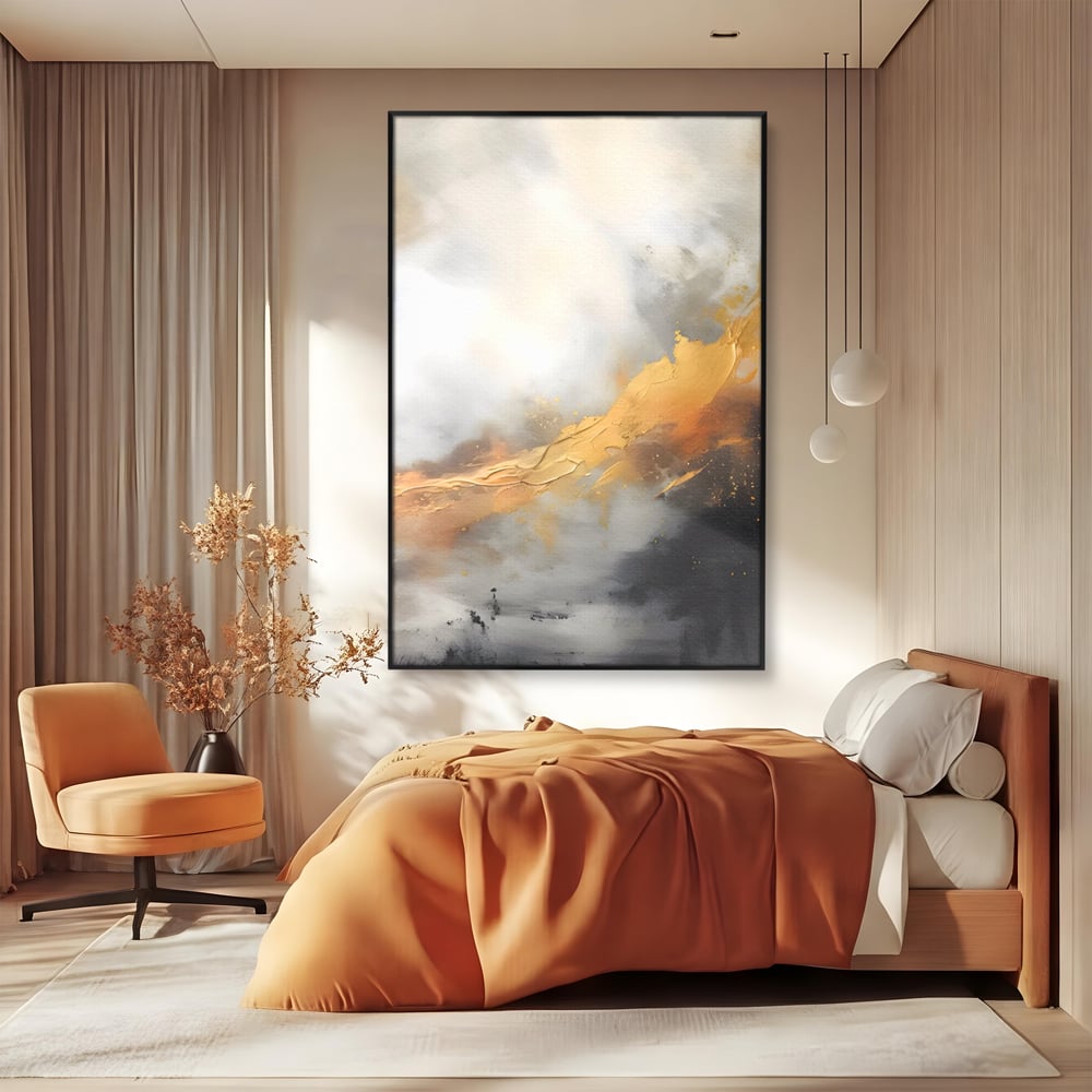 Tablou Canvas Premium LuxCanva® C1237, Gold And Grey Abstract Painting ,  Relaxare, Living Room, Culori Vibrante