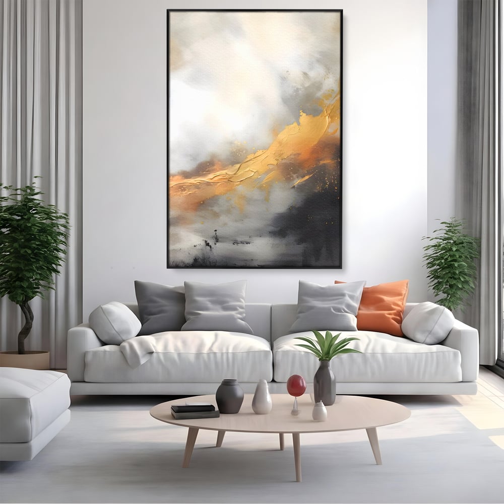 Tablou Canvas Premium LuxCanva® C1237, Gold And Grey Abstract Painting ,  Relaxare, Living Room, Culori Vibrante