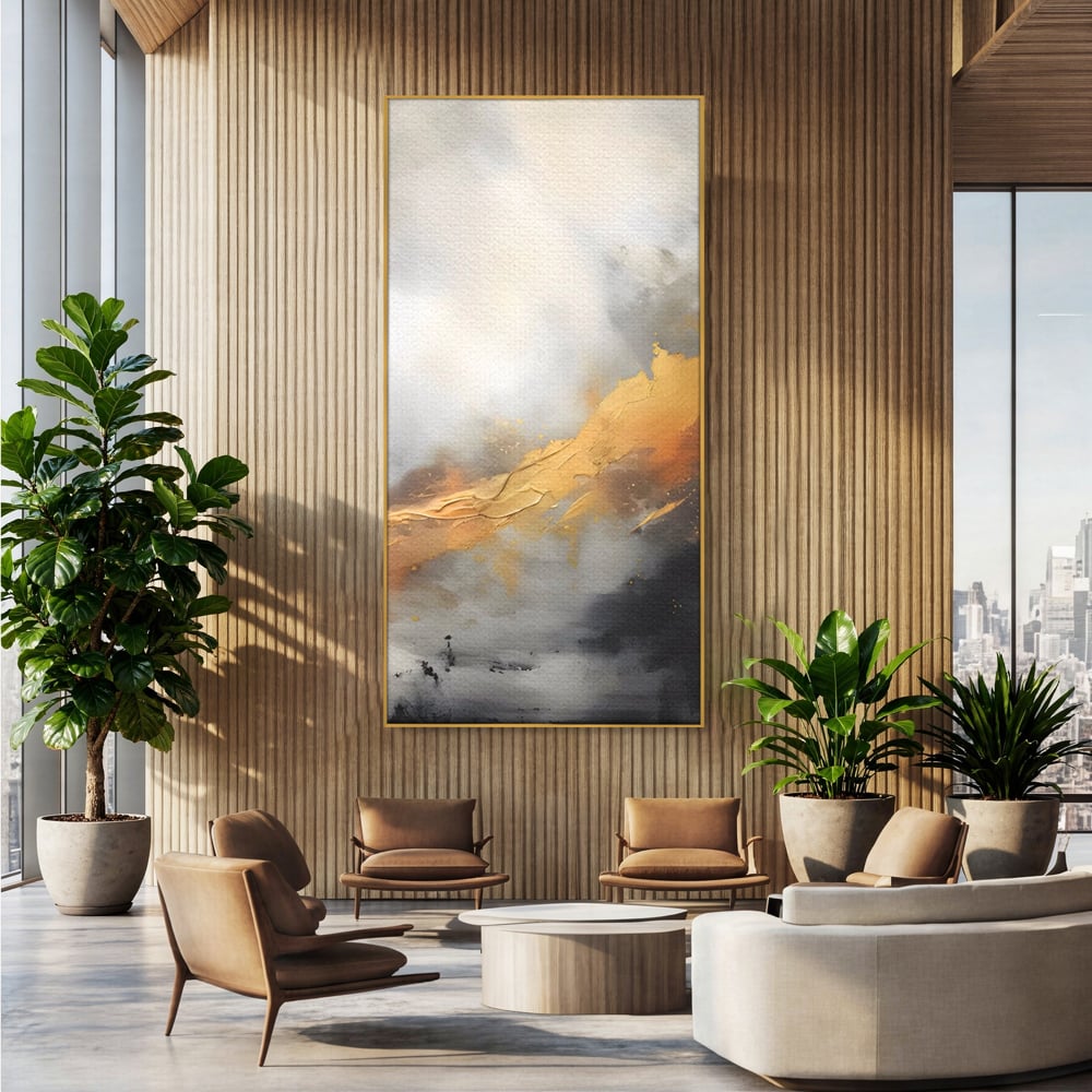 Tablou Canvas Premium LuxCanva® C1237, Gold And Grey Abstract Painting ,  Relaxare, Living Room, Culori Vibrante