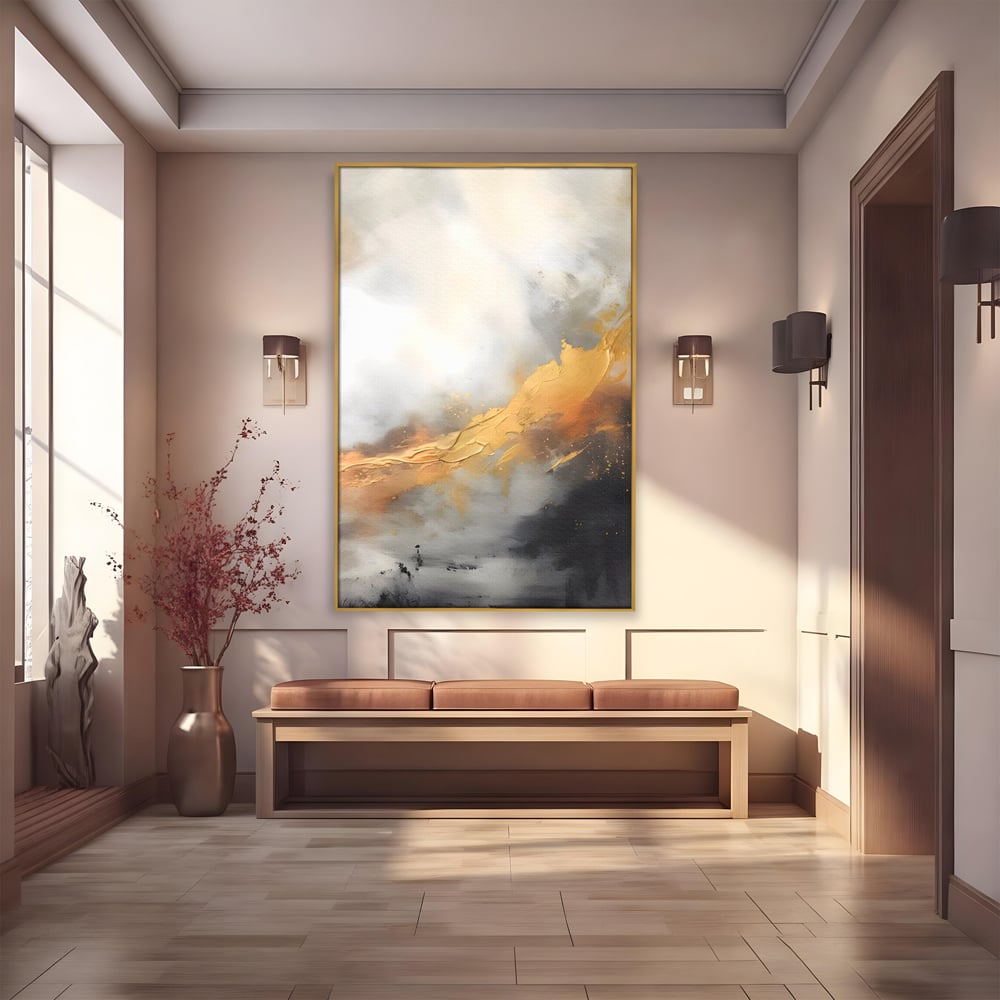 Tablou Canvas Premium LuxCanva® C1237, Gold And Grey Abstract Painting ,  Relaxare, Living Room, Culori Vibrante