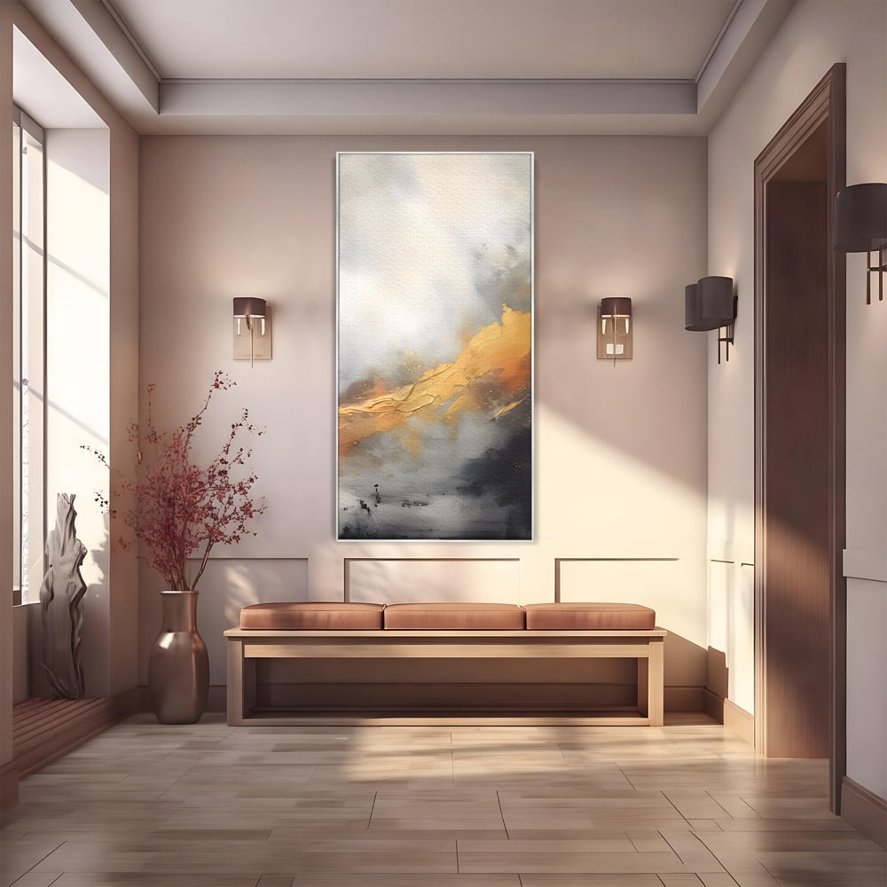 Tablou Canvas Premium LuxCanva® C1237, Gold And Grey Abstract Painting ,  Relaxare, Living Room, Culori Vibrante