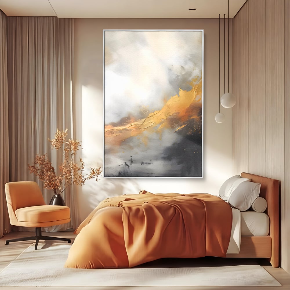 Tablou Canvas Premium LuxCanva® C1237, Gold And Grey Abstract Painting ,  Relaxare, Living Room, Culori Vibrante