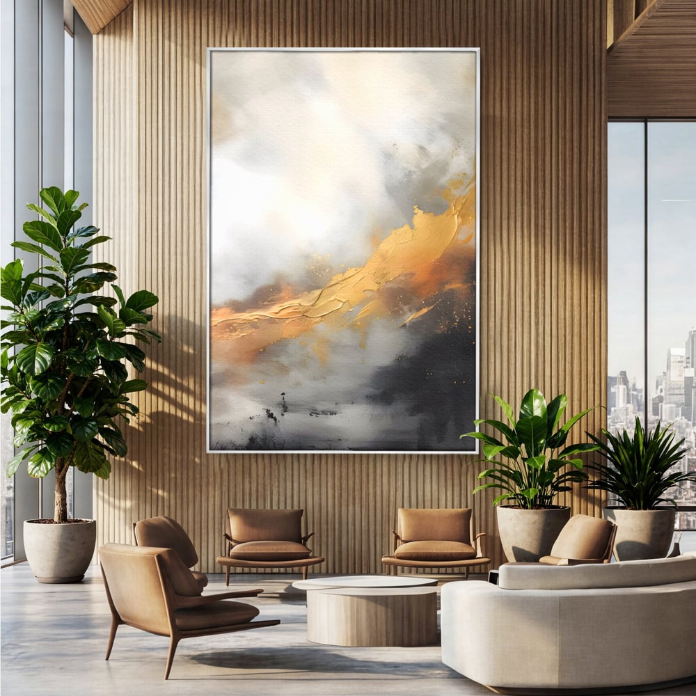 Tablou Canvas Premium LuxCanva® C1237, Gold And Grey Abstract Painting ,  Relaxare, Living Room, Culori Vibrante