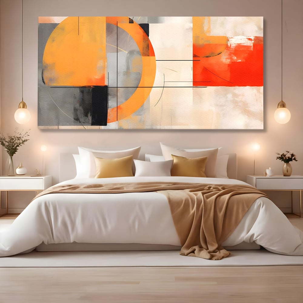Leinwand Wandkunst Leinwand Premium LuxCanva® C1238, gelber Kreis abstrakte Malerei, entspannend, Wohnzimmer, lebendige Farben