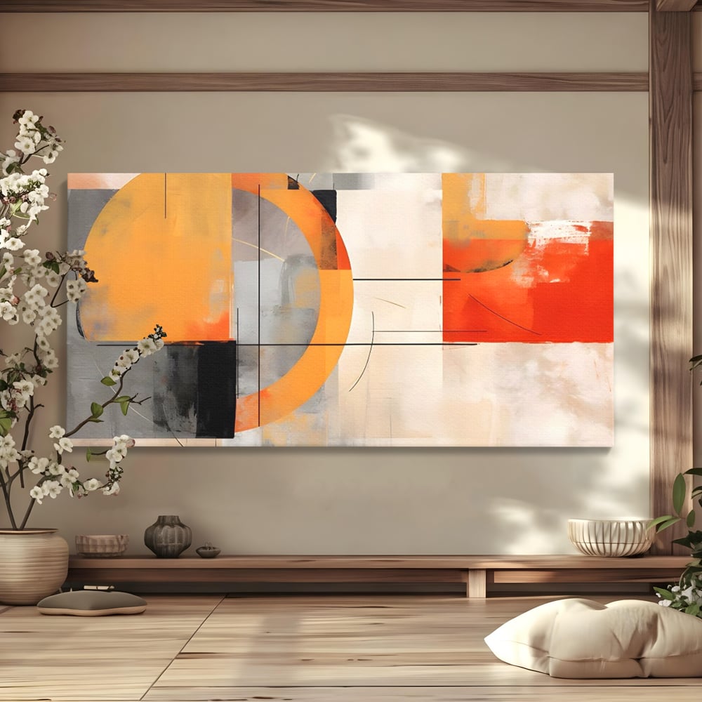 Leinwand Wandkunst Leinwand Premium LuxCanva® C1238, gelber Kreis abstrakte Malerei, entspannend, Wohnzimmer, lebendige Farben