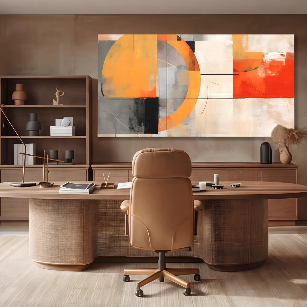Leinwand Wandkunst Leinwand Premium LuxCanva® C1238, gelber Kreis abstrakte Malerei, entspannend, Wohnzimmer, lebendige Farben