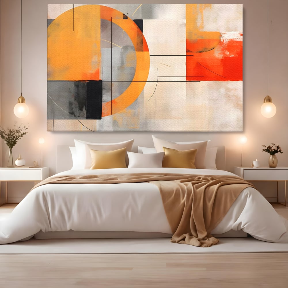 Leinwand Wandkunst Leinwand Premium LuxCanva® C1238, gelber Kreis abstrakte Malerei, entspannend, Wohnzimmer, lebendige Farben