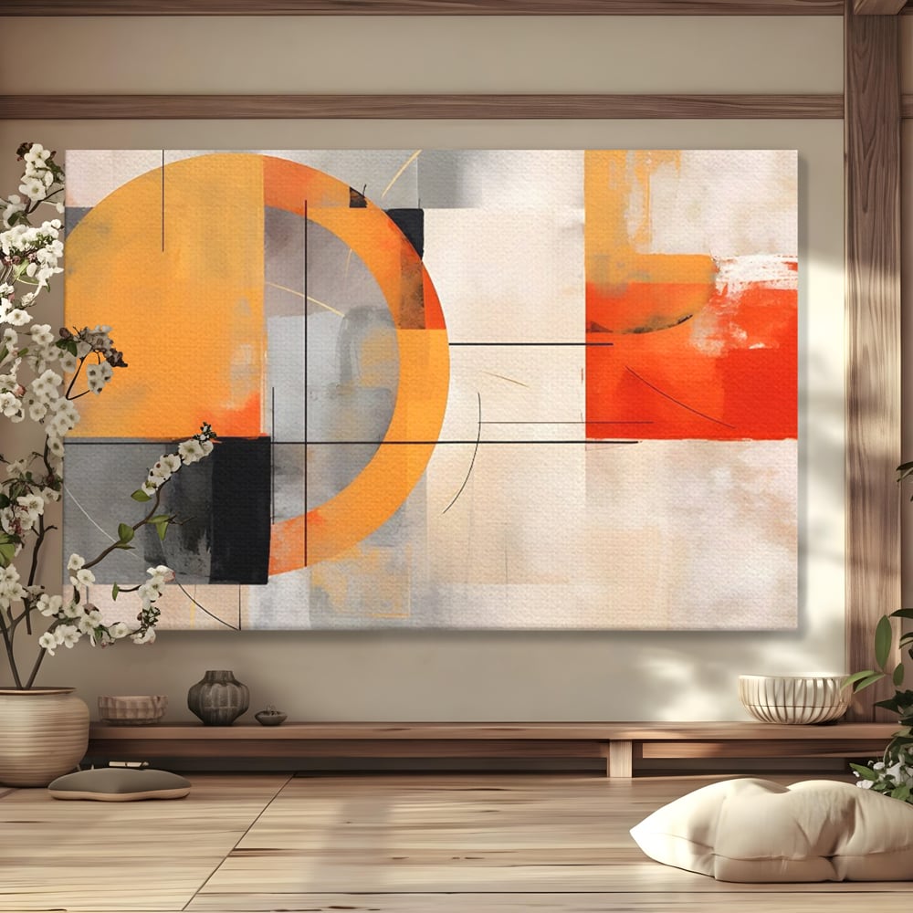 Leinwand Wandkunst Leinwand Premium LuxCanva® C1238, gelber Kreis abstrakte Malerei, entspannend, Wohnzimmer, lebendige Farben