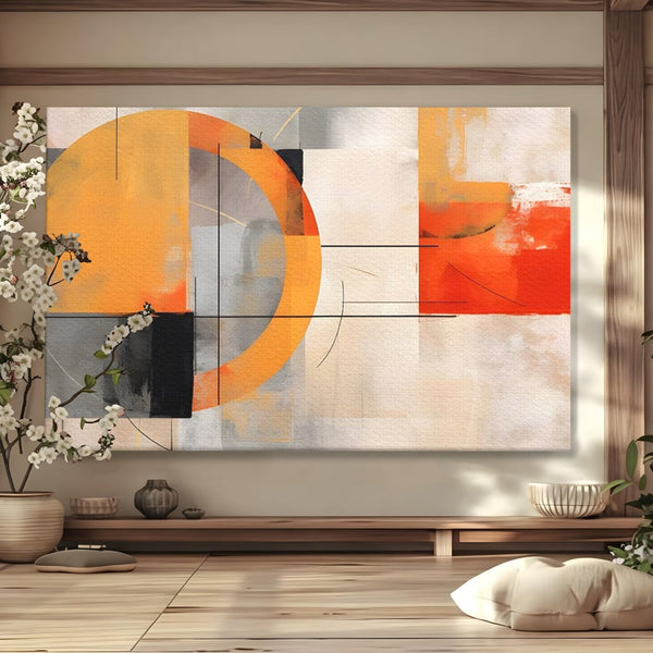 Leinwand Wandkunst Leinwand Premium LuxCanva® C1238, gelber Kreis abstrakte Malerei, entspannend, Wohnzimmer, lebendige Farben