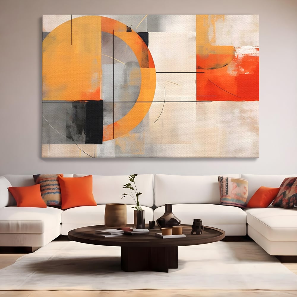 Leinwand Wandkunst Leinwand Premium LuxCanva® C1238, gelber Kreis abstrakte Malerei, entspannend, Wohnzimmer, lebendige Farben