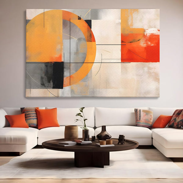 Leinwand Wandkunst Leinwand Premium LuxCanva® C1238, gelber Kreis abstrakte Malerei, entspannend, Wohnzimmer, lebendige Farben