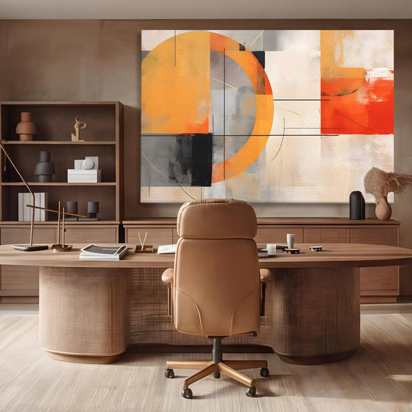 Leinwand Wandkunst Leinwand Premium LuxCanva® C1238, gelber Kreis abstrakte Malerei, entspannend, Wohnzimmer, lebendige Farben