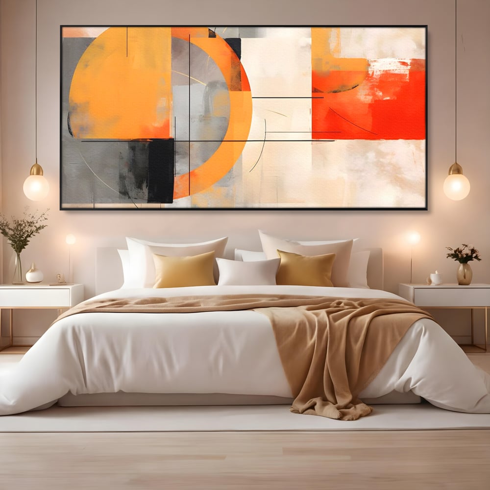 Leinwand Wandkunst Leinwand Premium LuxCanva® C1238, gelber Kreis abstrakte Malerei, entspannend, Wohnzimmer, lebendige Farben
