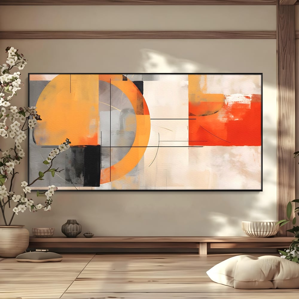 Leinwand Wandkunst Leinwand Premium LuxCanva® C1238, gelber Kreis abstrakte Malerei, entspannend, Wohnzimmer, lebendige Farben