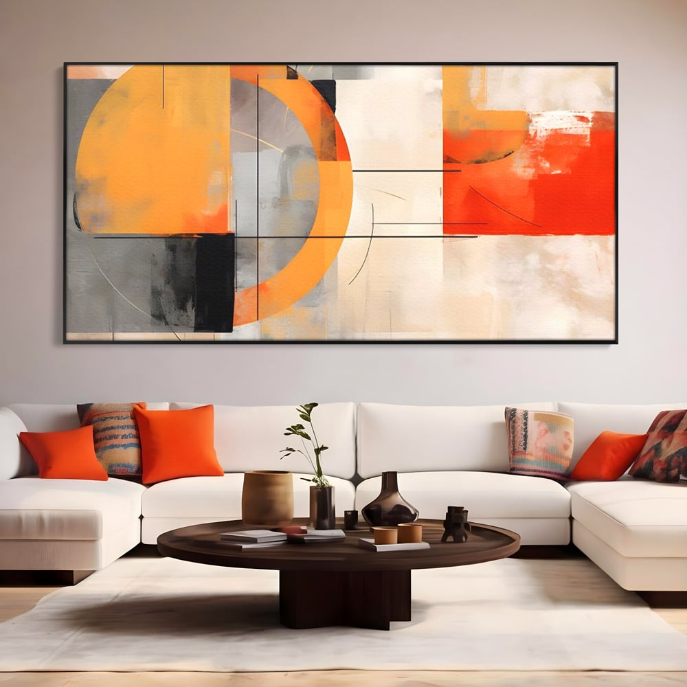 Leinwand Wandkunst Leinwand Premium LuxCanva® C1238, gelber Kreis abstrakte Malerei, entspannend, Wohnzimmer, lebendige Farben