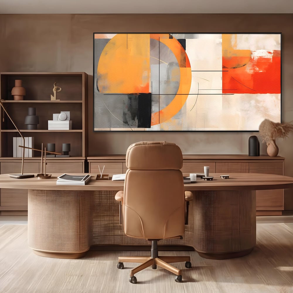 Leinwand Wandkunst Leinwand Premium LuxCanva® C1238, gelber Kreis abstrakte Malerei, entspannend, Wohnzimmer, lebendige Farben